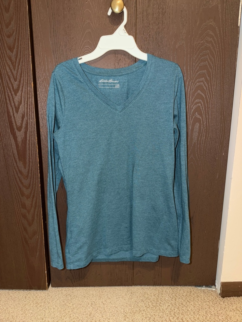 Eddie Bauer Teal Heathered V-Neck Long Sleeve Tee
